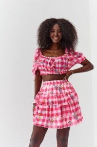 Checkered pink summer top with