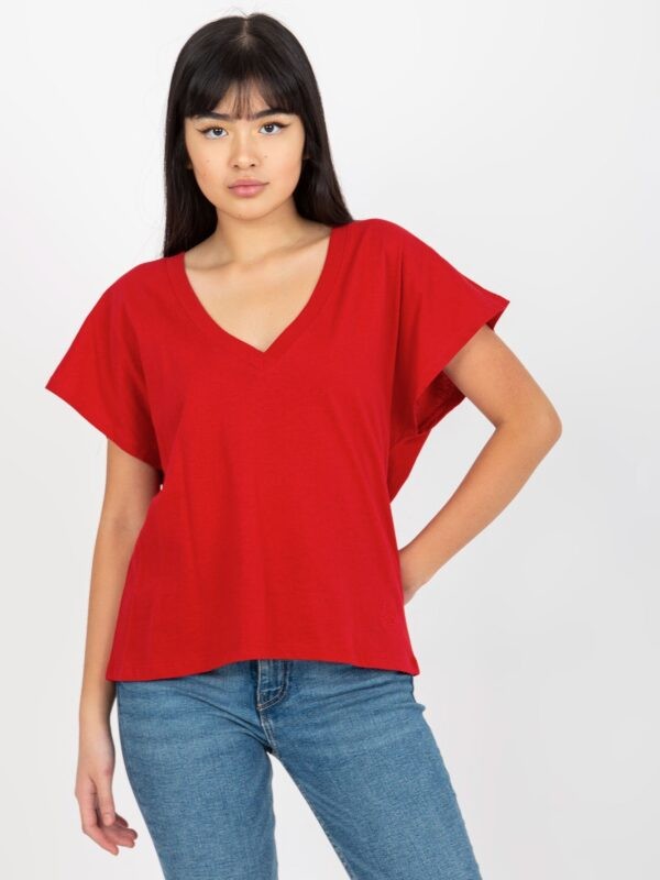 Dark red monochrome V-neck T-shirt