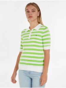 Green-white Ladies Striped Polo T-Shirt Tommy