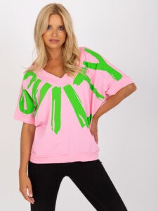 Pink and green blouse with print