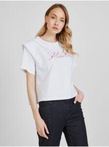 White Women's T-Shirt with Shoulder Pads