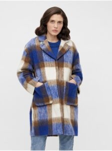 Brown-blue plaid coat with an admixture of wool