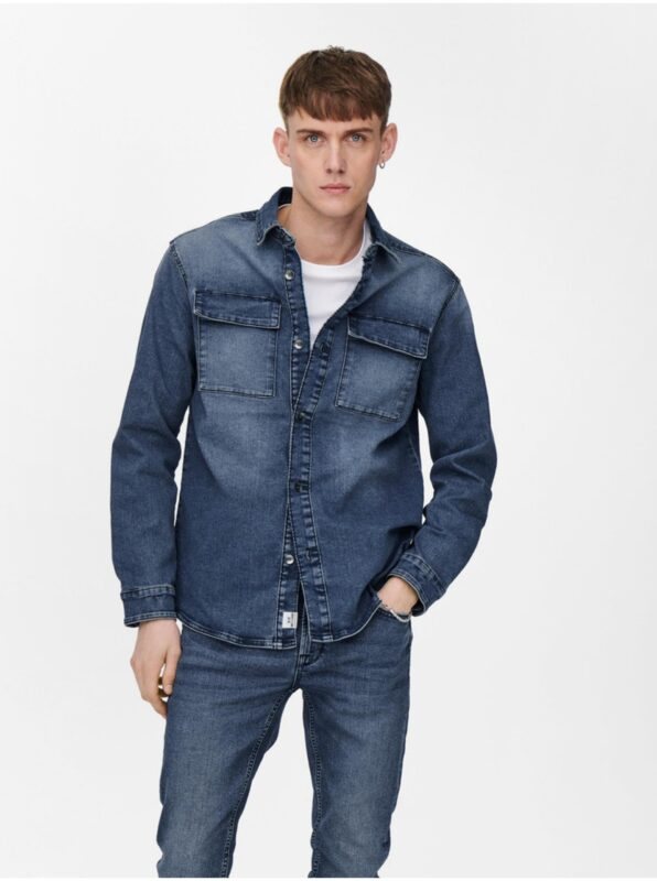 Dark Blue Denim Shirt with Embroidered Effect ONLY