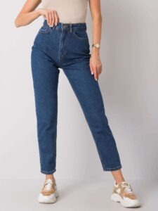 Dark blue mom jeans with high