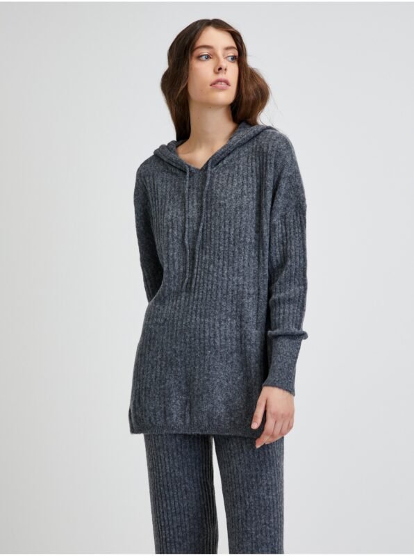 Grey Ribbed Hooded Sweater Noisy May
