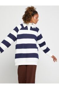 Koton Polo Neck Sweatshirt Oversize Striped