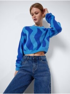 Blue Women Patterned Cropped Sweater Noisy