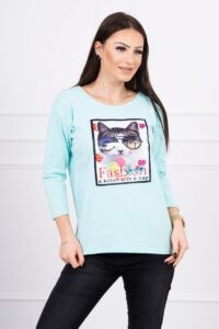 Blouse with cat graphics