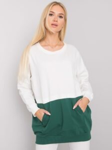 Ecru-dark green sweatshirt with pocket