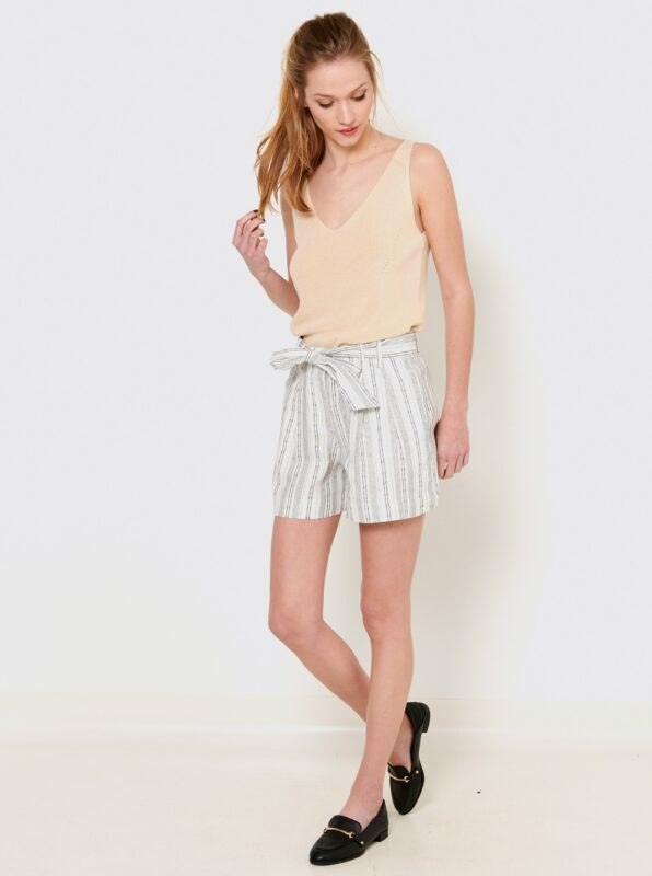 Grey-white linen striped shorts CAMAIEU