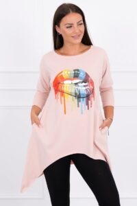 Oversize rainbow lip print blouse