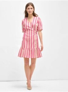 Pink Striped Wrap Linen Dress