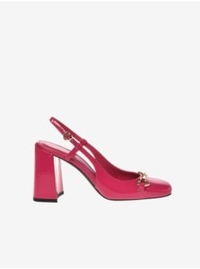 Dark Pink Women's Leather Heeled Sandals