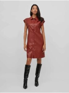 Red leatherette shirt short dress VILA