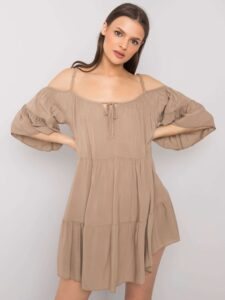 Camel dress with ruffle