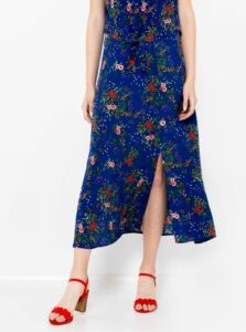 Dark blue floral midi skirt