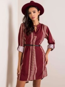 Patterned dress in burgundy