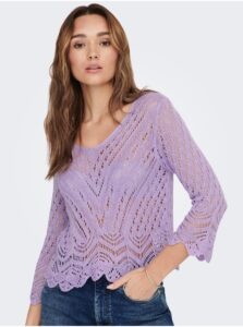 Purple Patterned Crop Top Sweater with 3/4