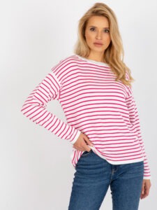 White-pink classic striped woolen sweater