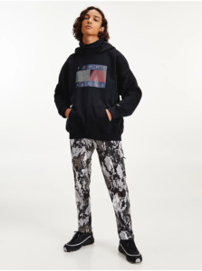 Black Men's Patterned Sweatshirt with Hood and Neck