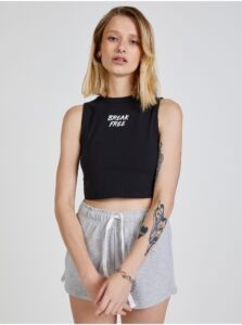 Black Women Patterned Cropped Tank Top with Exposed