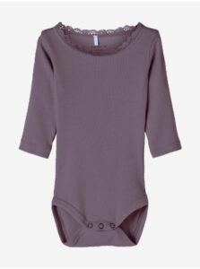 Purple girls' ribbed bodysuit with lace name