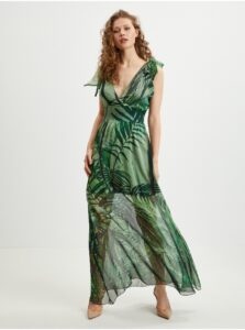 Green Women's Patterned Maxi-Dresses with Silk