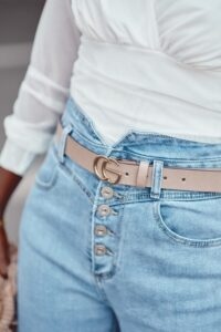 Leather belt with gold buckle