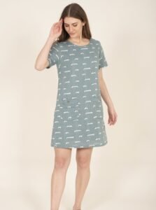 Light Green Patterned Linen Dress with
