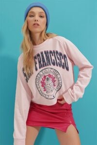 Trend Alaçatı Stili Sweatshirt - Pink