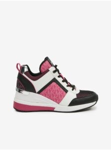 Black and Pink Women's Gusset Leather Sneakers