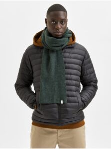 Dark green men's ribbed scarf with wool