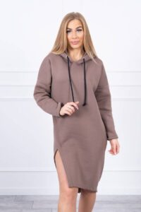 Dress with hood and slit on the