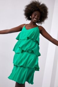 Green summer dress on hangers
