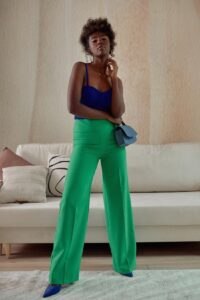 Green wide women's trousers with