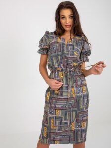 Khaki midi dress with print