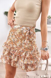 Yellow floral skirt with tie