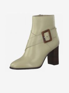 Cream Leather Heeled Ankle Boots