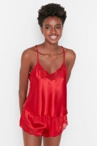 Trendyol Red Lace Detailed Satin