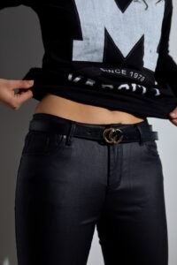 Women's belt with gold buckle eco