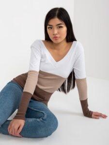 Basic white and brown ribbed blouse