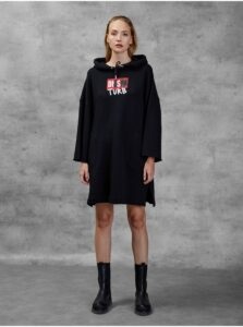 Black Women's Oversize Hooded Sweatshirt Dress
