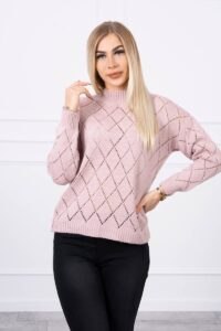High-neckline sweater with powder pink