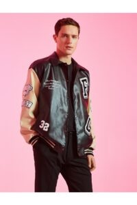 Koton College Jacket Leather Look Embroidered Detailed