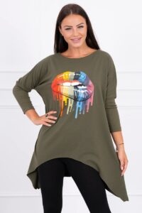 Oversize blouse with khaki rainbow
