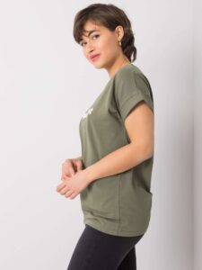 Khaki T-shirt with embroidered