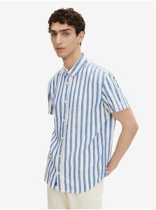 White-Blue Men's Linen Striped Shirt Tom