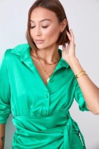 Green shirt dress with tie
