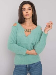 Green sweater with cut-outs by