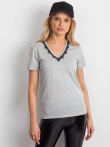 Grey T-shirt with lace trim